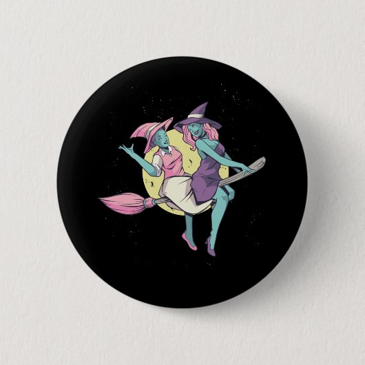Heks Vliegende Bezem Halloween Ontwerp Ronde Button 5,7 Cm (Voorkant)