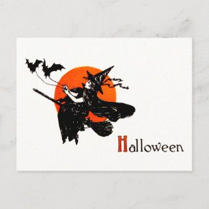 Heks Vliegende Broom Volle Maan Vleermuis Briefkaart