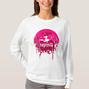 heks vliegende kamer tegen volle maan t-shirt