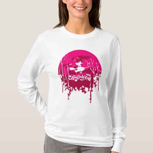  heks vliegende kamer tegen volle maan t-shirt (Voorkant)