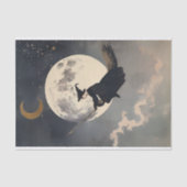 Heks vliegt op bezem over volle maan tissuepapier (Voorkant)