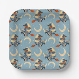 Heks vliegt op de huidige maan papieren bordje