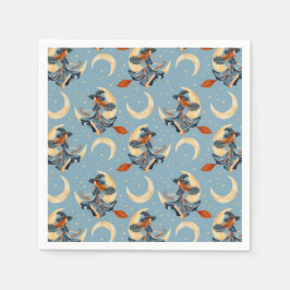 Heks vliegt op de huidige maan servet