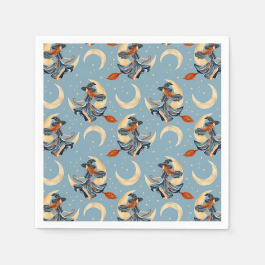 Heks vliegt op de huidige maan servet (Voorkant)