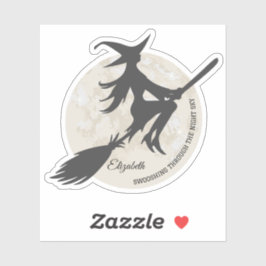 Heks vliegt op een bezemsteel sticker