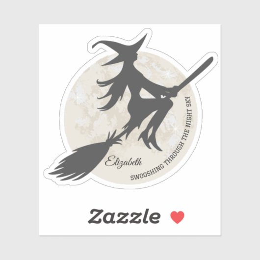 Heks vliegt op een bezemsteel sticker (Vel)