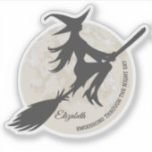 Heks vliegt op een bezemsteel sticker (Voorkant)