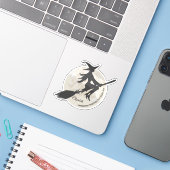 Heks vliegt op een bezemsteel sticker (Laptop met iPhone)