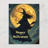 Heks vliegt over Halloween Briefkaart (Voorkant)