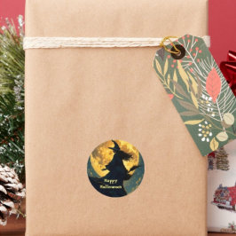 Heks vliegt over Halloween Briefkaart Ronde Sticker