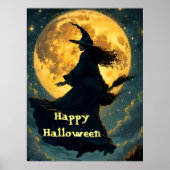 Heks vliegt over Halloween Poster (Voorkant)