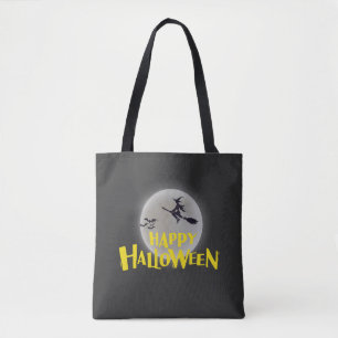 Heks vliegt over maan Happy Halloween Tote Bag