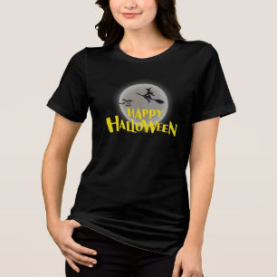 Heks vliegt over volle maan Gelukkig Halloween Tri-Blend Shirt