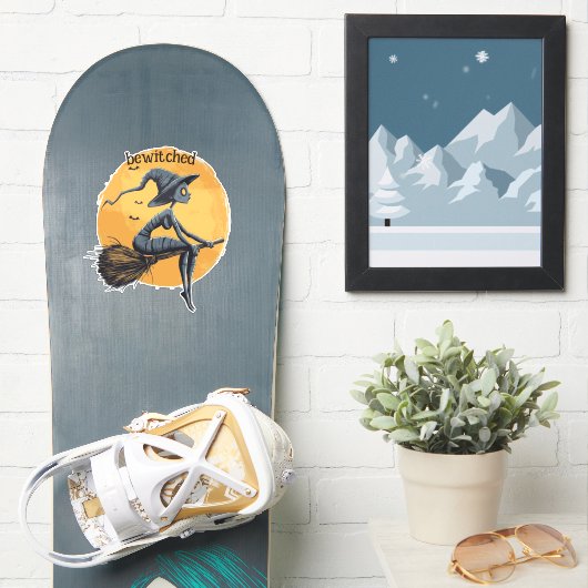 Heks vliegt over volle maan sticker (Snowboard)