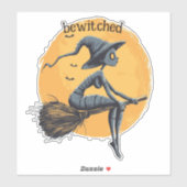 Heks vliegt over volle maan sticker (Vel)