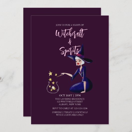 Heks Wand Magic Gouache Halloween Kostuum Party Kaart (Voorkant / Achterkant)