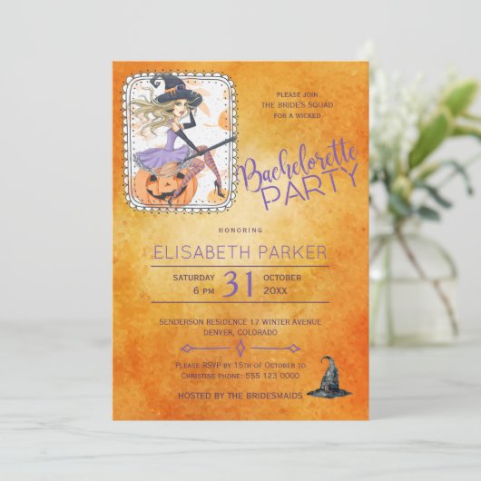 Heks waterverf Halloween vrijgezellenfeest Kaart (Staand voorkant)