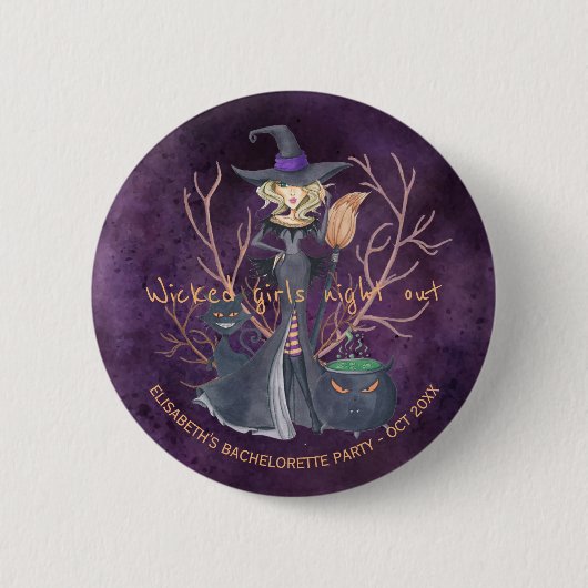 Heks waterverf Halloween vrijgezellenfeest Ronde Button 5,7 Cm (Voorkant)