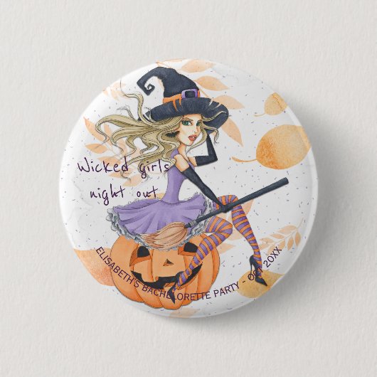 Heks waterverf Halloween vrijgezellenfeest Ronde Button 5,7 Cm (Voorkant)