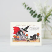 heks wenst Halloween met enge kat Briefkaart (Staand voorkant)