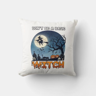 Heks Zal Niet Basis Zijn Halloween Maan Kat Pompoe Kussen