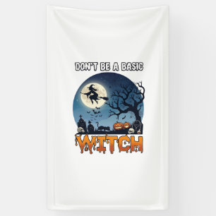 Heks Zal Niet Basis Zijn Halloween Maan Kat Pompoe Spandoek