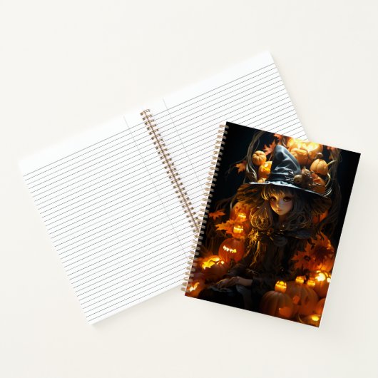 Heks zittend op haar Jack-O-Lantern troon Notitieboek (Binnen)