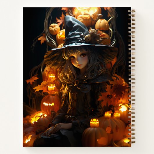 Heks zittend op haar Jack-O-Lantern troon Notitieboek (Achterkant)