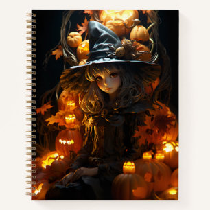 Heks zittend op haar Jack-O-Lantern troon Notitieboek