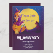 heks zittend op pompoen met kat Halloween feest Kaart (Voorkant / Achterkant)