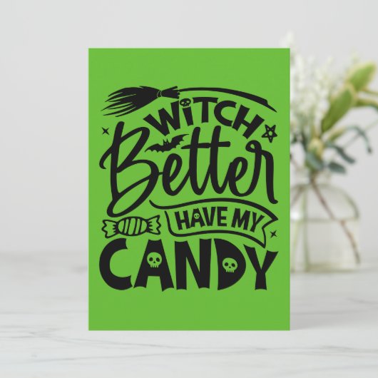 Heks, zorg dat je mijn snoep terug hebt kaart (Staand voorkant)