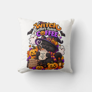 Heks Zou Betere Koffie Hebben Cute Halloween Kat D Kussen