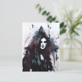 Heks Zwart Ink Schilderen Briefkaart (Staand voorkant)
