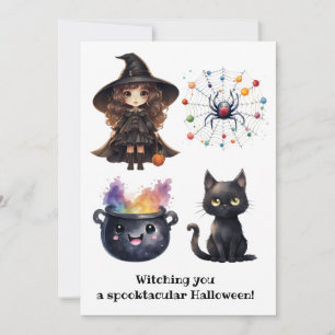 Heks Zwart Kat Cauldron Witchcraft Halloween Naam Feestdagenkaart