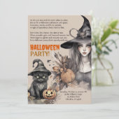 Heks Zwart Kat Halloween Feestgedicht Uitnodiging (Staand voorkant)