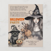 Heks Zwart Kat Halloween Feestgedicht Uitnodiging Flyer (Voorkant)