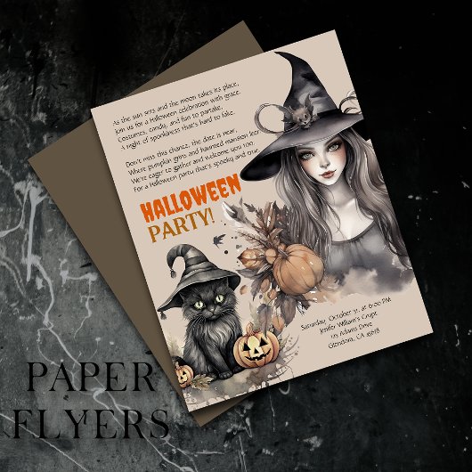 Heks Zwart Kat Halloween Feestgedicht Uitnodiging Flyer
