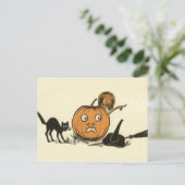 Heks Zwart Kat Jack-o'-lantaarn Briefkaart (Staand voorkant)