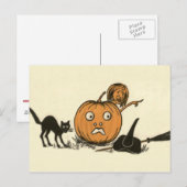 Heks Zwart Kat Jack-o'-lantaarn Briefkaart (Voorkant / Achterkant)