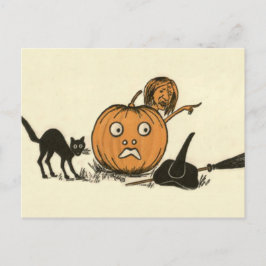 Heks Zwart Kat Jack-o'-lantaarn Briefkaart