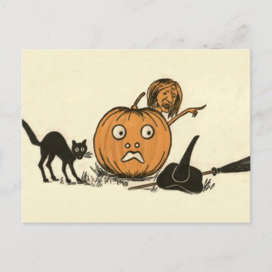 Heks Zwart Kat Jack-o'-lantaarn Briefkaart (Voorkant)