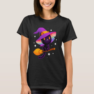 Heks Zwart Kat Met Regenboog Hoed En Magische Beze T-shirt