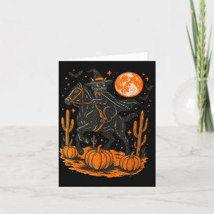 Heks Zwart Kat Paardrijdend Halloween Pompoen Kaart