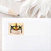 Heks Zwart Kat Vintage Halloween Etiket (Insitu)