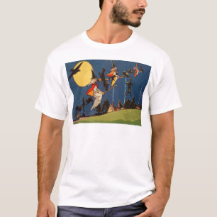 Heks Zwart Kat Vliegende Maan Kraai T-shirt