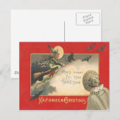 Heks Zwart Kat Volle Maan Vleermuis Boom Vrouw Nac Briefkaart (Voorkant / Achterkant)