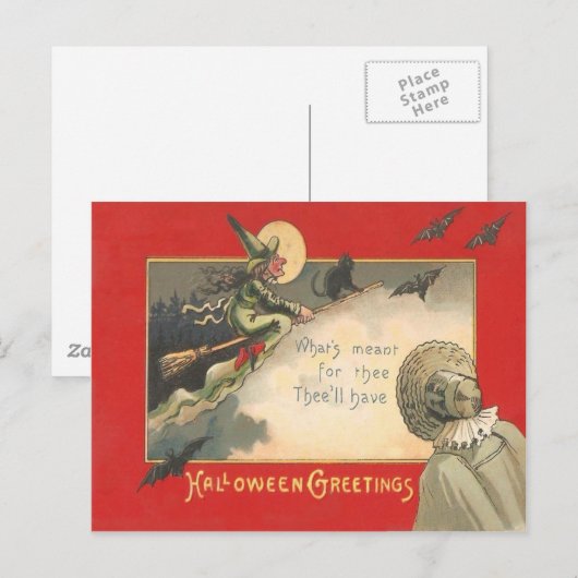 Heks Zwart Kat Volle Maan Vleermuis Boom Vrouw Nac Briefkaart (Voorkant / Achterkant)