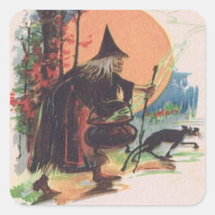 Heks Zwart Kat Vollemaan Vierkante Sticker