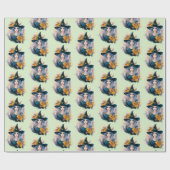  heks zwart Pet sterren patroon Halloween Cadeaupapier (Vlak)