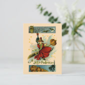 heks, zwarte kat en vleermuizen Halloween Feestdagenkaart (Staand voorkant)